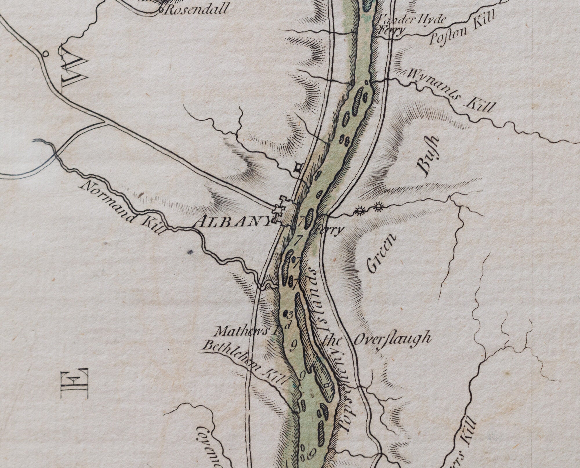 A detail of Albany from Sauthier's 1776 engraved map of the Hudson River