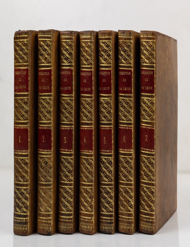 Item #GRM0023 De la Chine, ou description g&eacute;n&eacute;rale de cet empire, r&eacute;dig&eacute;e d&rsquo;apr&egrave;s les m&eacute;moires de la mission de P&eacute;-Kin. Ouvrage qui contient la description topographique des quinze provinces de la Chine, celle de la Tartarie, des &icirc;les et des divers Etats tributaires qui en d&eacute;pendent; le nombre de ses villes; le tableau de sa population; les trois r&egrave;gnes de son histoire naturelle, rassembl&eacute;s et donn&eacute;s pour la premi&egrave;re fois avec quelque &eacute;tendue; et l&rsquo;expos&eacute; de toutes les connoissances acquises et parvenues jusqu&rsquo;ici en Europe sur le gouvernement, la religion, les lois, les m&oelig;urs, les usages, les sciences et les arts des Chinois. Troisi&egrave;me &eacute;dition, revue et consid&eacute;rablement augment&eacute;e. Avec deux cartes. . . Tome premier [-deuxi&egrave;me, -troisi&egrave;me, -quatri&egrave;me, -cinqui&egrave;me, -sixi&egrave;me, -septi&egrave;me]. Jean-Baptiste Grosier.
