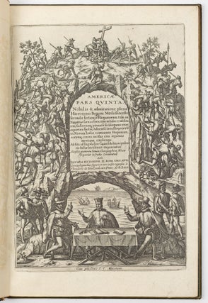 Americæ pars quinta. Nobilis & admiratione plena Hieronymi Bezoni Mediolanensis Hia: secundæ sectionis Hispanorum, tum in Nigrittas seruos suos, tum in Indos crudelitatem, Gallorumq piratarū de Hispanis toties reporata spolia; Aduentū item Hispanorū in Novam Indiæ continentis Hispaniam, eorumq, contra incolas eius regionis sæuitiam explicans. Addita ad singula sere Capira scholia, in quibus res Indiæ luculenter exponuntur. Accessit præterea Tabula Chorographica Novæ Hispaniæ in India Occidentali.