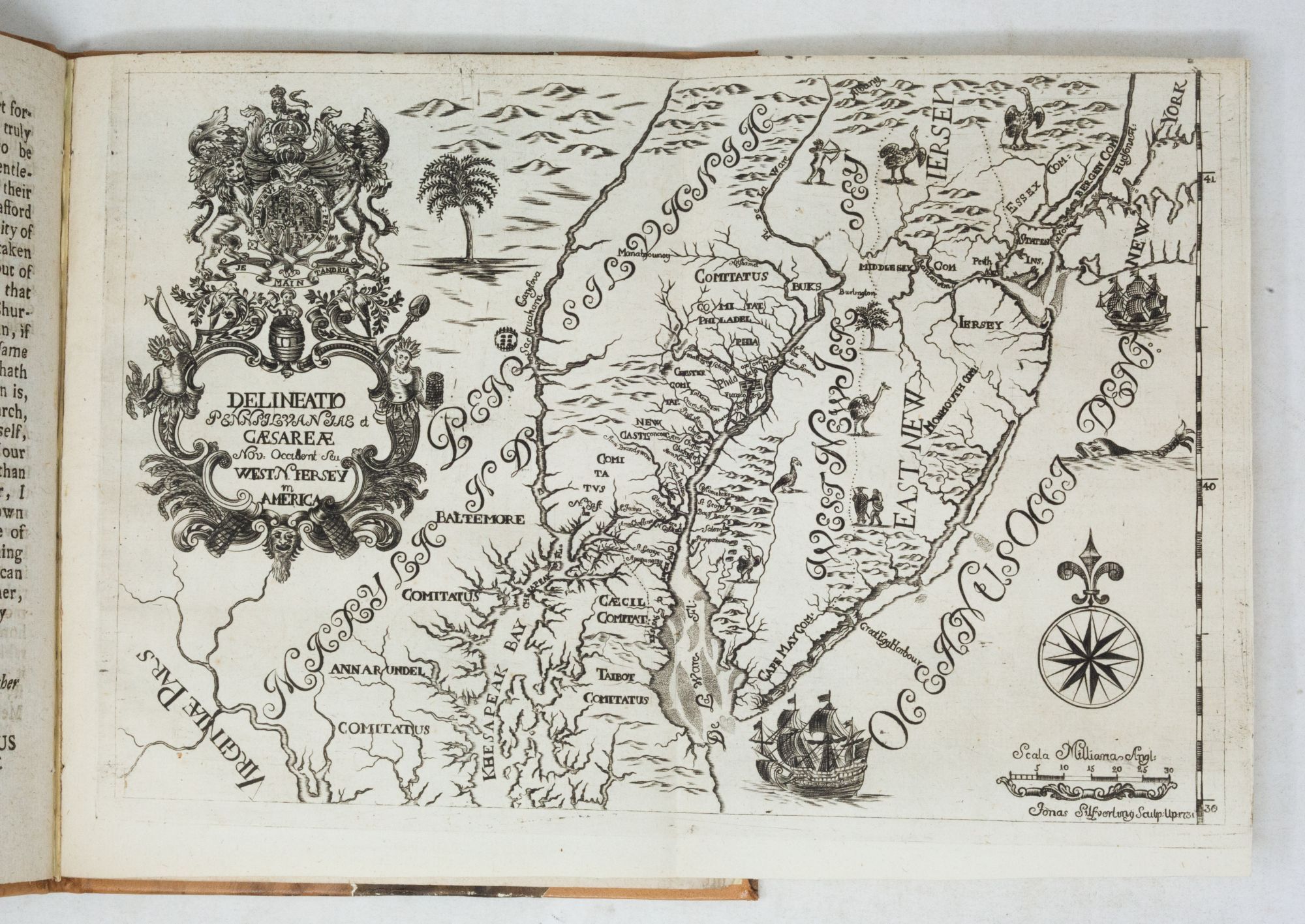 The engraved map of Delaware Bay from the 1731 treatise on the Swedish church in America