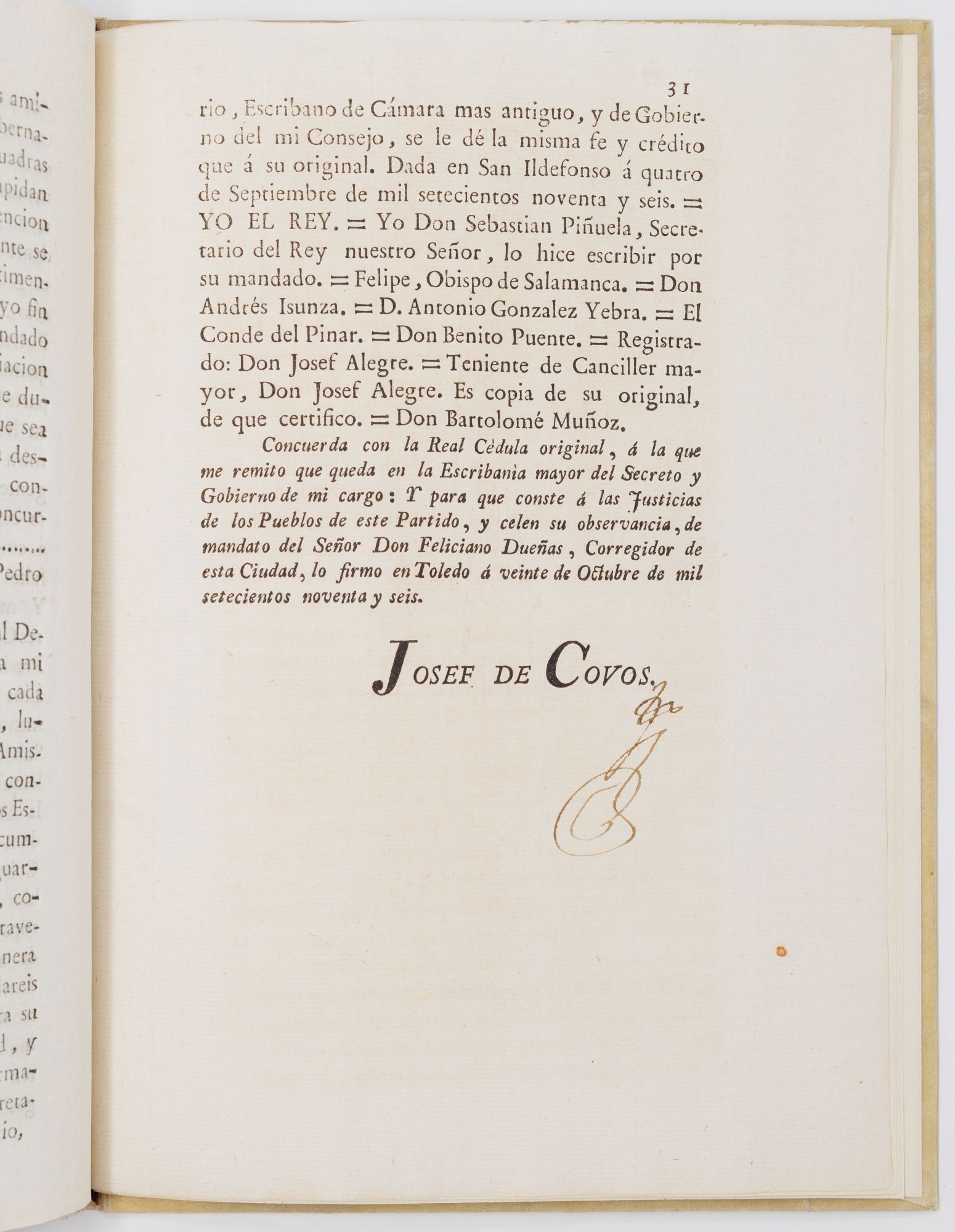 The rubricated signature of Josef de Covos on the 1796 Toledo printing of Pinckney's treaty