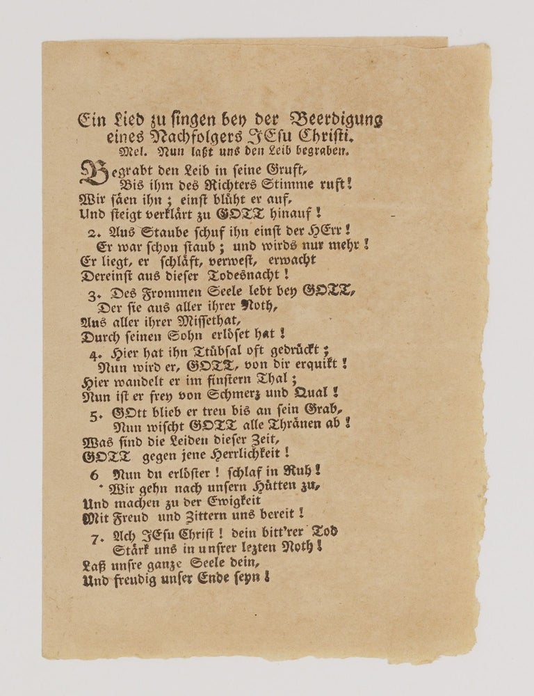 Item #JLR0372 Ein Lied zu singen bey der Beerdigung eines Nachfolgers JEsu Christi. Friedrich Gottlieb Klopstock.