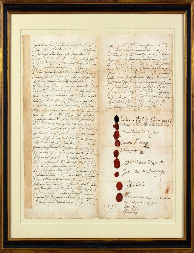 Item #JLR0395 Manuscript letter of attorney transferring agency of the Frankfurt Land Company from Francis Daniel Pastorius to Daniel Falkner, Johannes Kelpius and Johannes Jawert. Frankfurt-am-Main: 24 January 1700. Frankfurter Landgesellschaft.