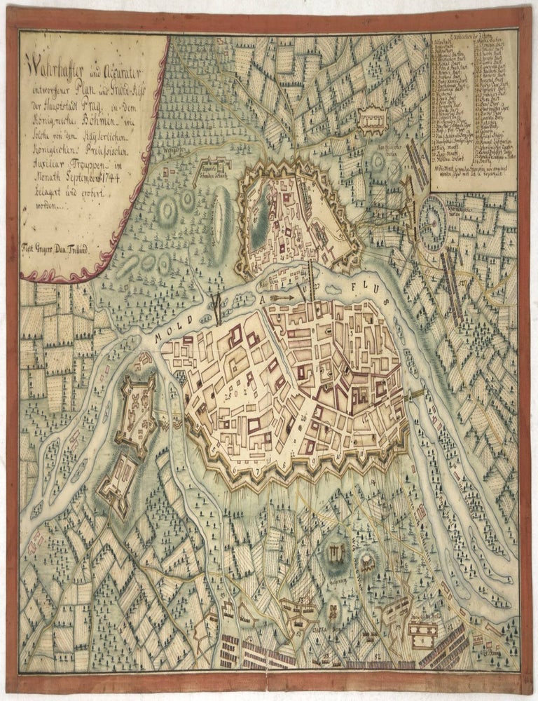 Wahrhaffter und Accurater entworffener Plan und Grund-Riss der Hauptstadt Prag in dem. Gregers Daa Trellund.