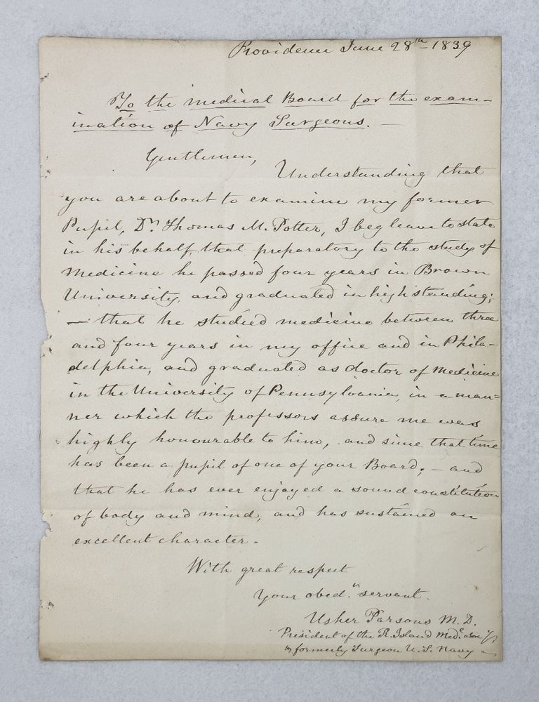 Item #JLR0495 Autograph letter signed. Usher Parsons.