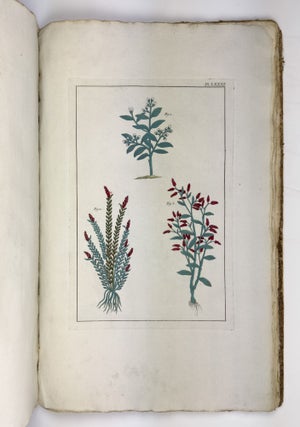 Herbier ou collection des plantes medicinales de la Chine D'après un Manuscrit peint et unique qui se trouve dans la Bibliotheque de l'Empereur de la Chine, pour servir de suitte a la collection des fleurs qui se cultivent dans les Jardins de la Chine et de l'Europe. Dirigé par les Soins de M.r Buc'hoz, Médecin de Monsieur