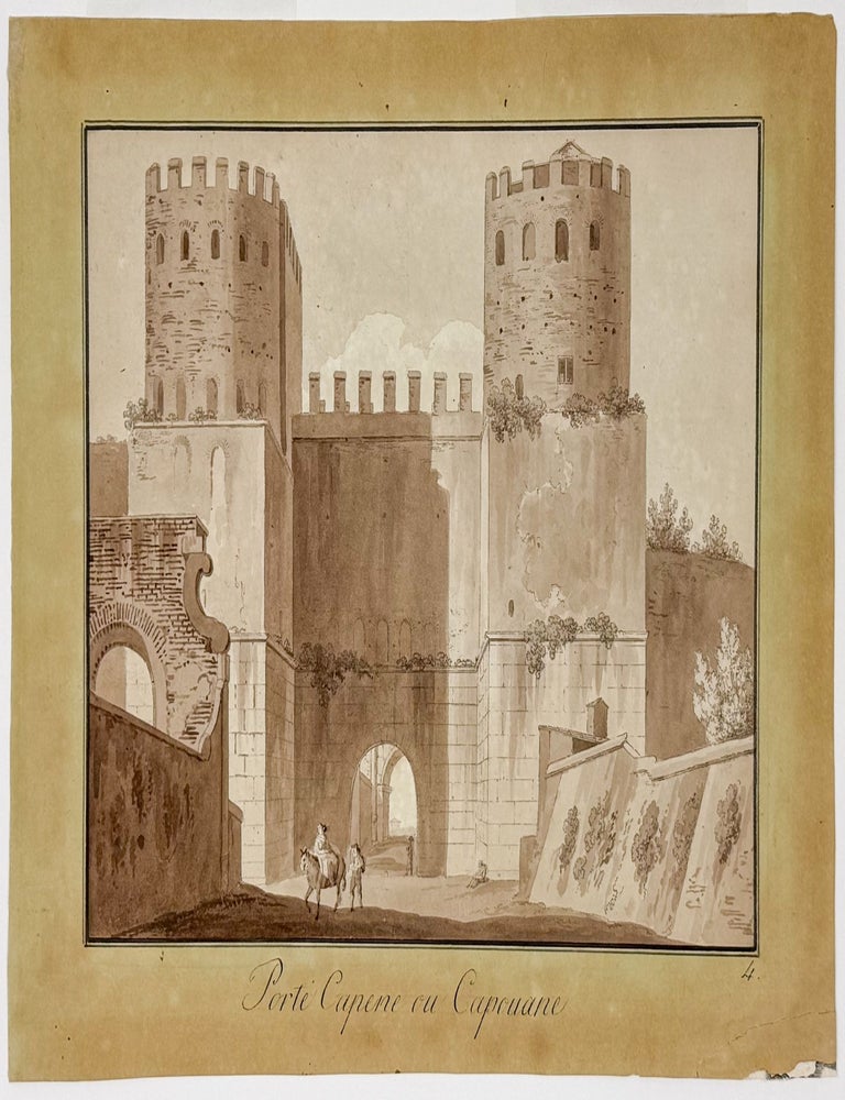 Item #JLR0580 Six ink-and-wash paintings over etched lines from his series "Journ&eacute;es pittoresques des &eacute;difices antiques dans les environs de Rome". Angelo Uggeri.