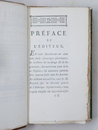 M&eacute;moires sur la derniere guerre de l'Am&eacute;rique septentrionale, entre La France et l'Angleterre. Suivis d'Observations, dont plusieurs sont relatives au th&eacute;atre actuel de la guerre, & de nouveaux d&eacute;tails sur les m&oelig;urs & les usages des Sauvages, avec des cartes topographiques. Par M. Pouchot, Chevalier de l'Ordre Royal & Militaire de St. Louis, ancien Capitaine au R&eacute;giment de B&eacute;arn, Commandant des forts de Niagara & de L&eacute;vis, en Canada. Tome premier (-second -troisieme)