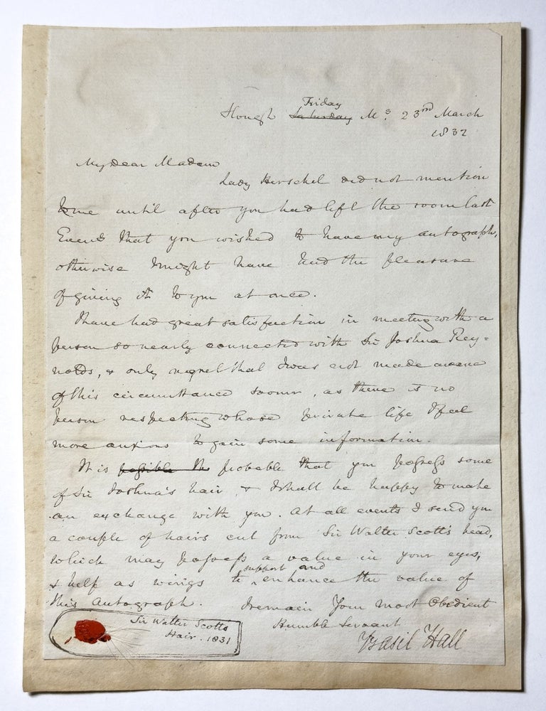Item #JLR0605 ALS to "My Dear Madam" (Theophila Gwatkin?). Basil Hall, Captain.