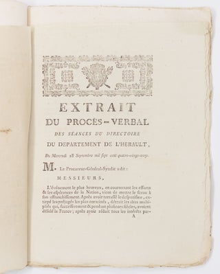 Loi constitution française, Donnée à Paris, le 14 September 1791 BOUND WITH Loi Relative à la proclamation de la Loi Constitutionnelle AND WITH Extrait du procès-verbal des séances du Directoire du Departement de l'Herault, Du Mercredi 28 September mil sept cent quatre-vingt-onze