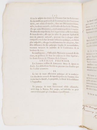 Loi constitution fran&ccedil;aise, Donn&eacute;e &agrave; Paris, le 14 September 1791 BOUND WITH Loi Relative &agrave; la proclamation de la Loi Constitutionnelle AND WITH Extrait du proc&egrave;s-verbal des s&eacute;ances du Directoire du Departement de l'Herault, Du Mercredi 28 September mil sept cent quatre-vingt-onze