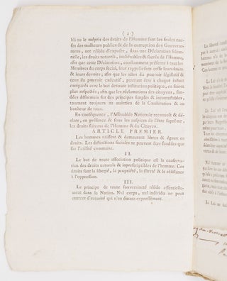 Loi constitution française, Donnée à Paris, le 14 September 1791 BOUND WITH Loi Relative à la proclamation de la Loi Constitutionnelle AND WITH Extrait du procès-verbal des séances du Directoire du Departement de l'Herault, Du Mercredi 28 September mil sept cent quatre-vingt-onze
