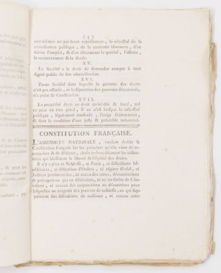 Loi constitution française, Donnée à Paris, le 14 September 1791 BOUND WITH Loi Relative à la proclamation de la Loi Constitutionnelle AND WITH Extrait du procès-verbal des séances du Directoire du Departement de l'Herault, Du Mercredi 28 September mil sept cent quatre-vingt-onze