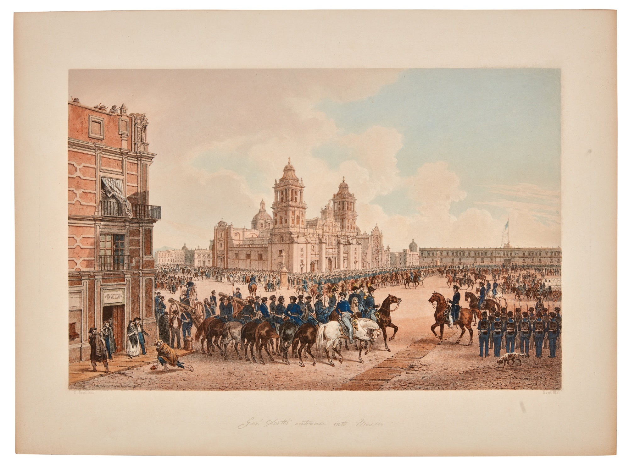 Nebel's colored lithograph showing Winfield Scott raising the American flag over Mexico City