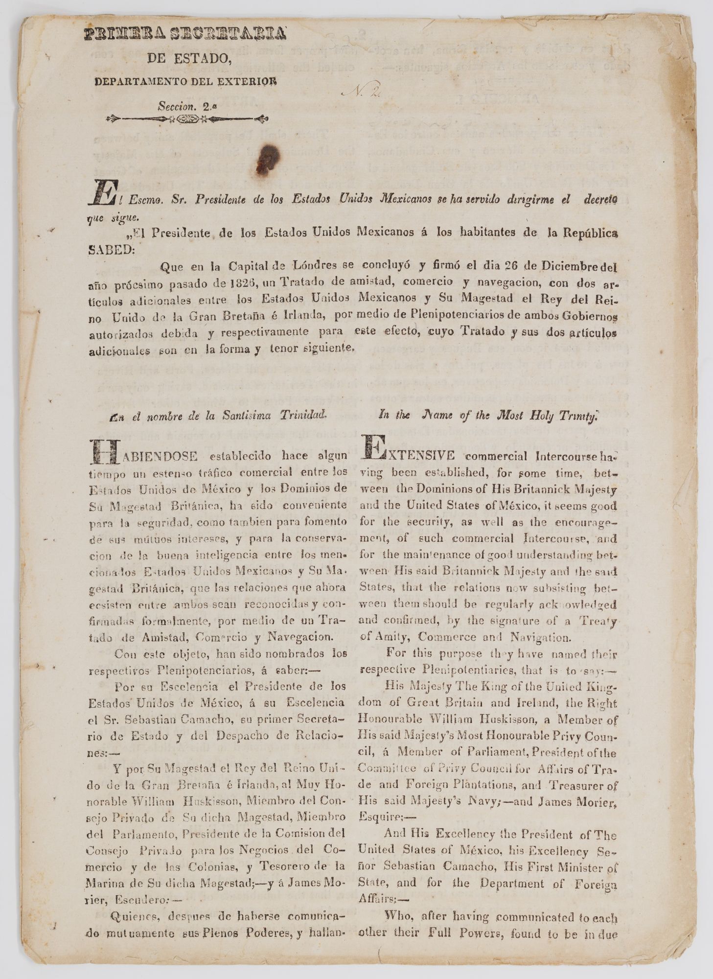 The title-page of the 1827 U.K.-Mexico commercial treaty