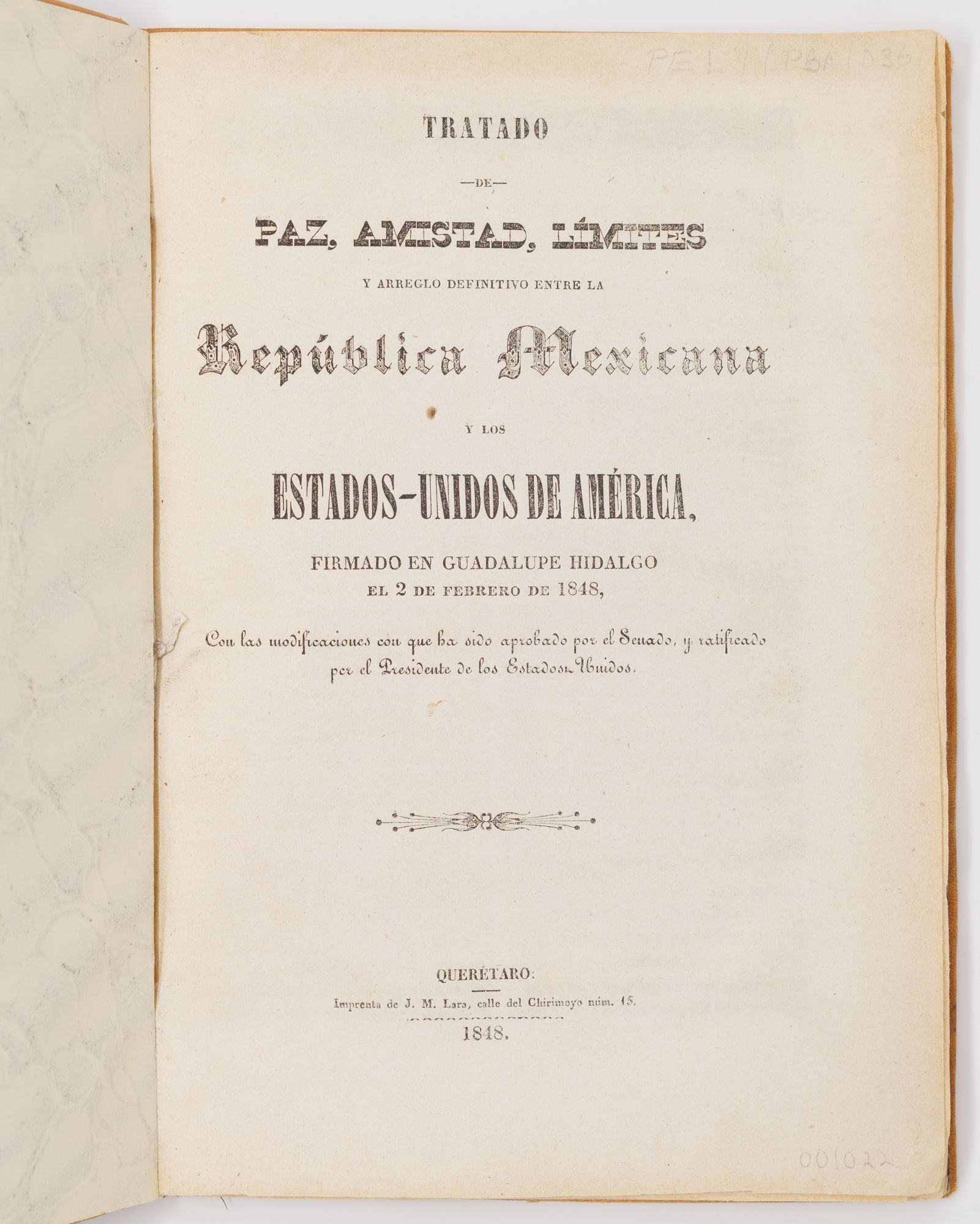 The title-page of the 1848 Treaty of Guadalupe Hidalgo