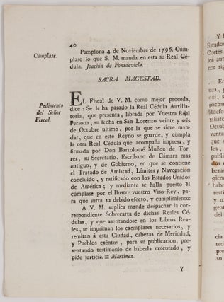Real cédula de S. M. y señores del consejo, en que se manda observar y guardar el Tratado de Amistad, Límites y Navegacion concluido, y ratificado entre su Real Persona, y los Estados Unidos de América