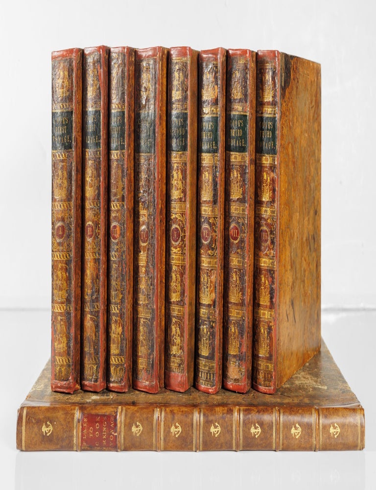 Item #JLR0694 The three voyages of Captain Cook: FIRST: An account of the voyages&hellip; for making Discoveries in the Southern Hemisphere. . .; SECOND: A voyage towards the South Pole, and round the world&hellip;; THIRD: A voyage to the Pacific Ocean. . . for making Discoveries in the Northern Hemisphere. John Hawkesworth, James Cook, James King.