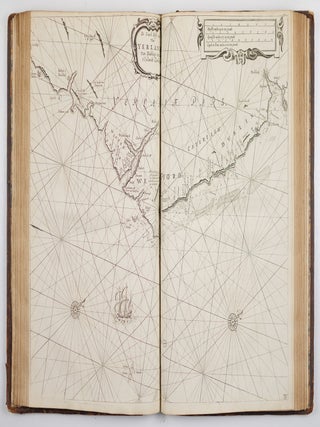 Le Grand & Nouveau miroir ou Flambeau, De la Mer contenant la description de toutes les Costes Marines Occidentalles & Septentrionalles, desmonstrant en plusieurs Cartes tres necessaire tous les ports, fleuves, bayes Rades, profondeurs & bancs chascun tres exactement couch&eacute; selon leur vraye hauteur pollaire, & pourveu des descouvrements des terres principales, & &aacute; quel cours & distance elles sont situ&eacute;es les unes des autres. Jamais Par cidevant si Clairement mis en lumiere & outre ce augment&eacute; & amand&eacute; pour le bien & utilit&eacute; de tous Mariniers & Navigateurs. . . Traduict de Flaman en Francois par Paul Yvounet. De Linprecion De Pierre goos. & Se vant Par Jaques Robin