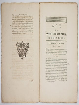 Art du paumier-raquetier, et de la paume