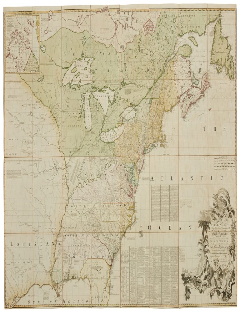Item #JLR0784 A Map of the British and French Dominions in North America, with the Roads, Distances, Limits and Extent of the Settlements, Humbly Inscribed to the Right Honourable The Earl of Halifax, And the other Right Honourable The Lords Commissioners for Trade & Plantations, by their Lordships Most Obliged and very humble servant Jn.o Mitchell. John Mitchell, Thomas Kitchin, engr.