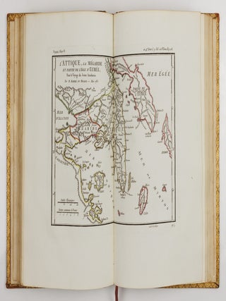 Voyage du jeune Anacharsis en Gr&egrave;ce, dans le milieu du quatri&egrave;me si&egrave;cle avant l'&egrave;re vulgaire. Tome premier [&ndash;second &ndash;troisi&egrave;me &ndash;quatri&egrave;me]. AND Recueil de cartes g&eacute;ographiques plans, vues et m&eacute;dailles de l'ancienne Gr&egrave;ce, relatifs au voyage du jeune Anacharis, pr&eacute;c&eacute;d&eacute; d'une analyse critique des cartes
