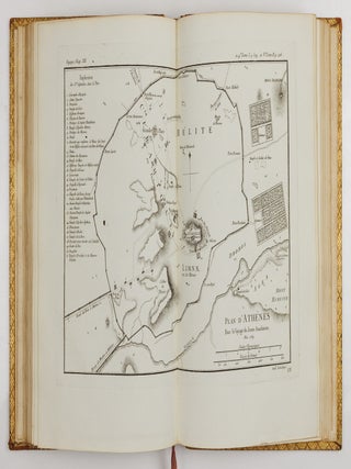Voyage du jeune Anacharsis en Gr&egrave;ce, dans le milieu du quatri&egrave;me si&egrave;cle avant l'&egrave;re vulgaire. Tome premier [&ndash;second &ndash;troisi&egrave;me &ndash;quatri&egrave;me]. AND Recueil de cartes g&eacute;ographiques plans, vues et m&eacute;dailles de l'ancienne Gr&egrave;ce, relatifs au voyage du jeune Anacharis, pr&eacute;c&eacute;d&eacute; d'une analyse critique des cartes